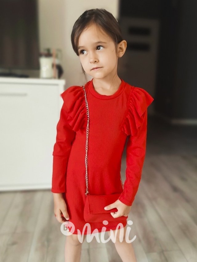 Žebrované stretch šaty s kabelkou červené