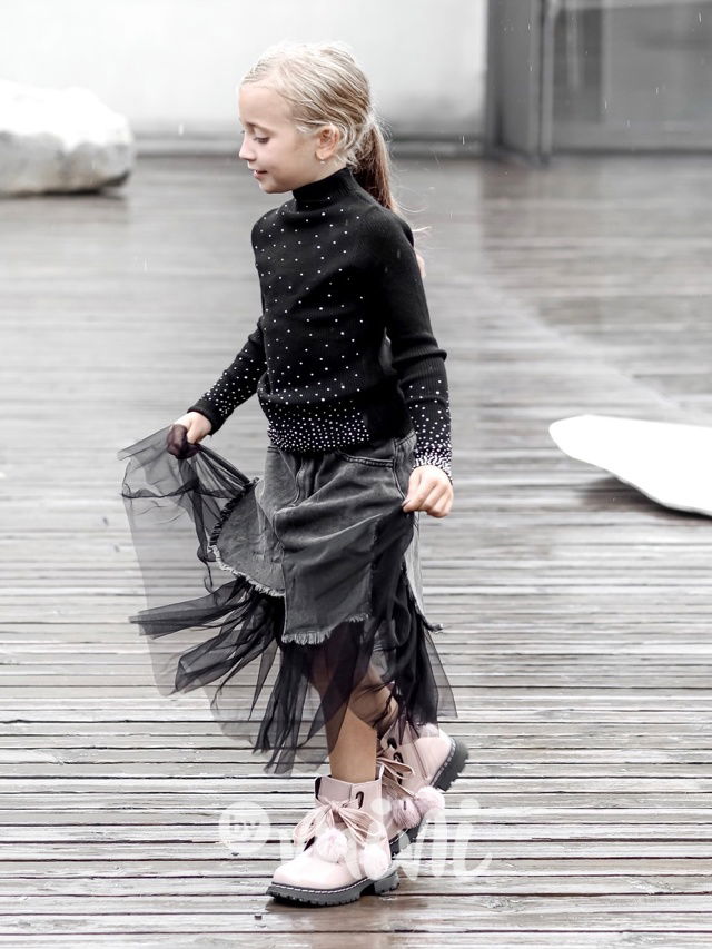 Jeans sukně s tylem black