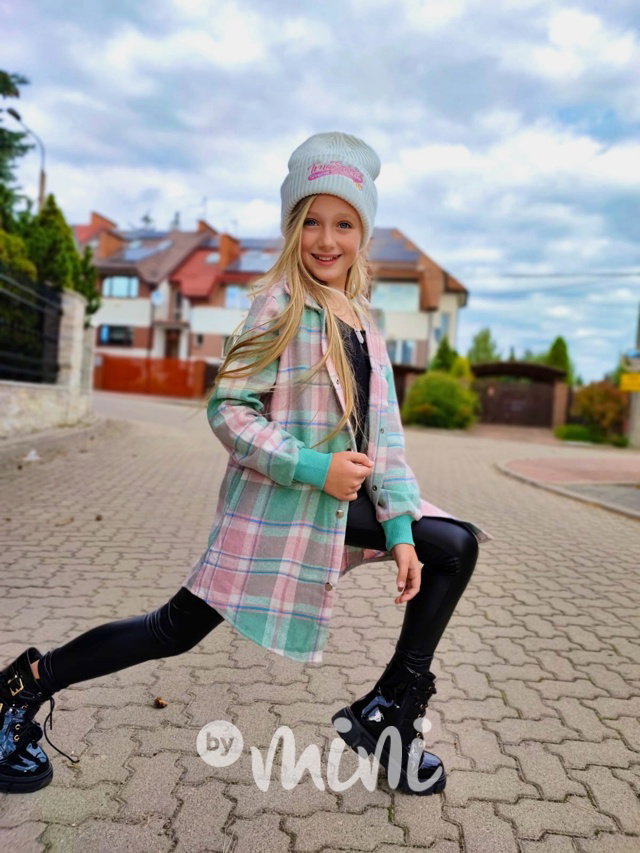 Dlouhá flauš košile pink karo