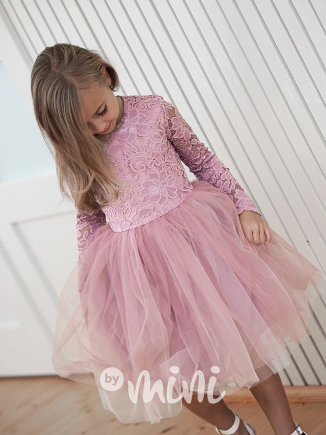 Princess krajkové šaty s maxi tylovou sukní dlouhým rukávem