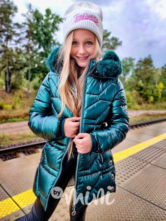 Zimní metalický kabát smaragd