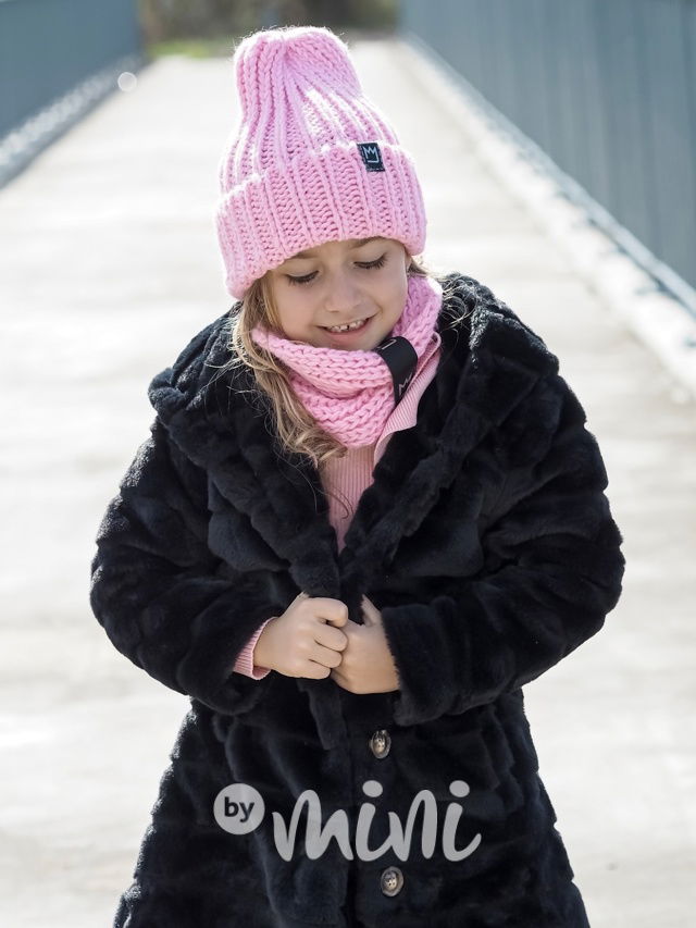 MIMI pletená čepka s nákrčníkem candy pink