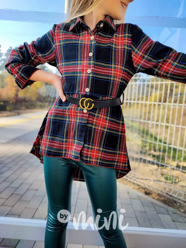 Karo asymetrická košilová tunika s páskem