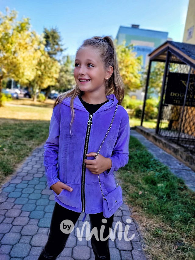 Velurová long mikina s kabelkou lila