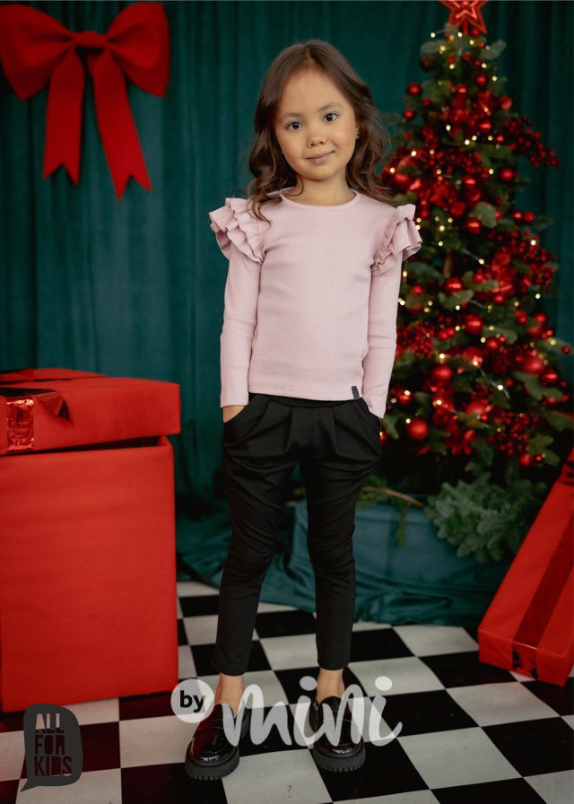 All for kids frill žebrovaná blůzka pudrová