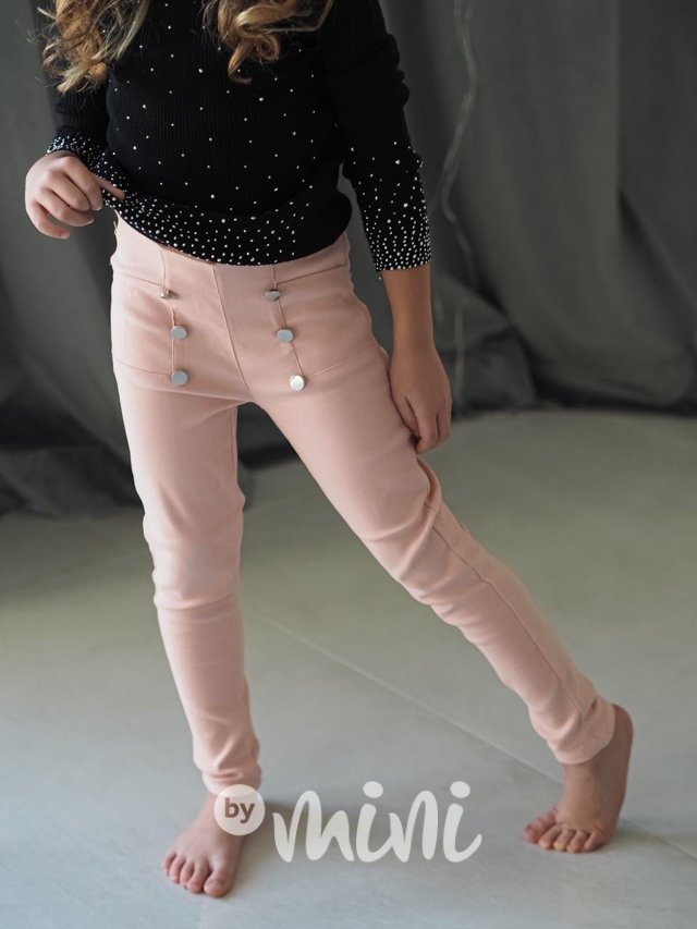 Růžové stretch kalhoty s knoflíky