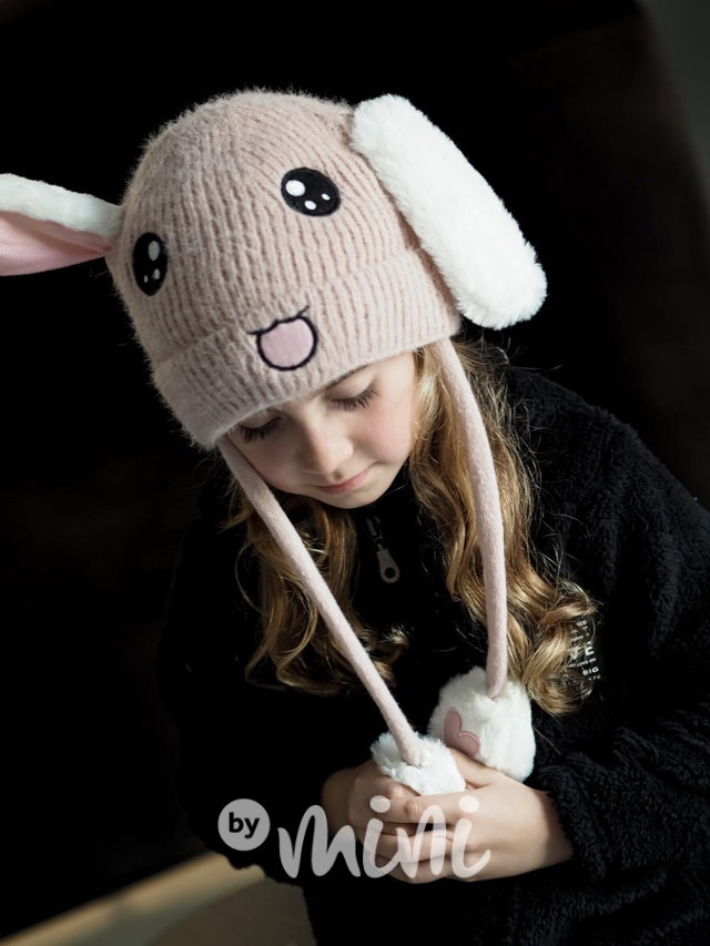 Cute animal zimní čepice s pohyblivými oušky beige