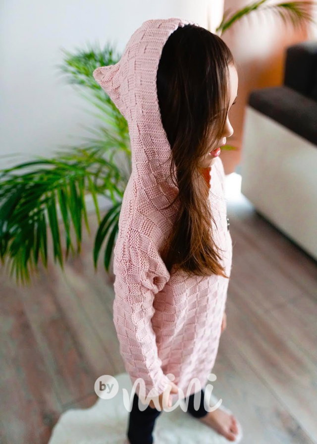 Svetrová hoodie tunika růžová