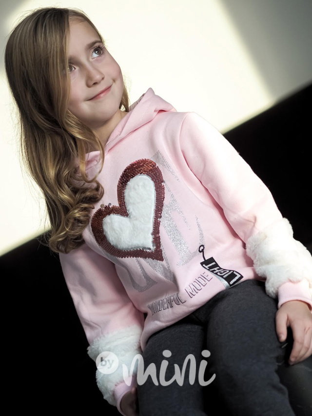 Vyteplená mikina s kožíškem LOVE růžová
