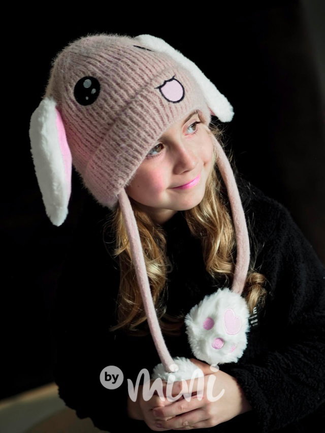 Cute animal zimní čepice s pohyblivými oušky pink