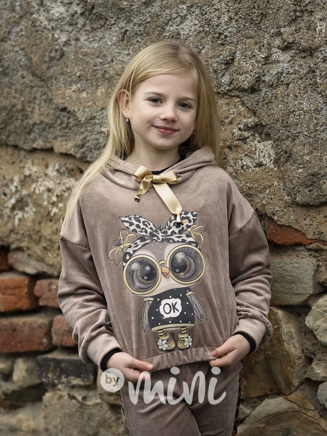Velurová mikina sovička kakao