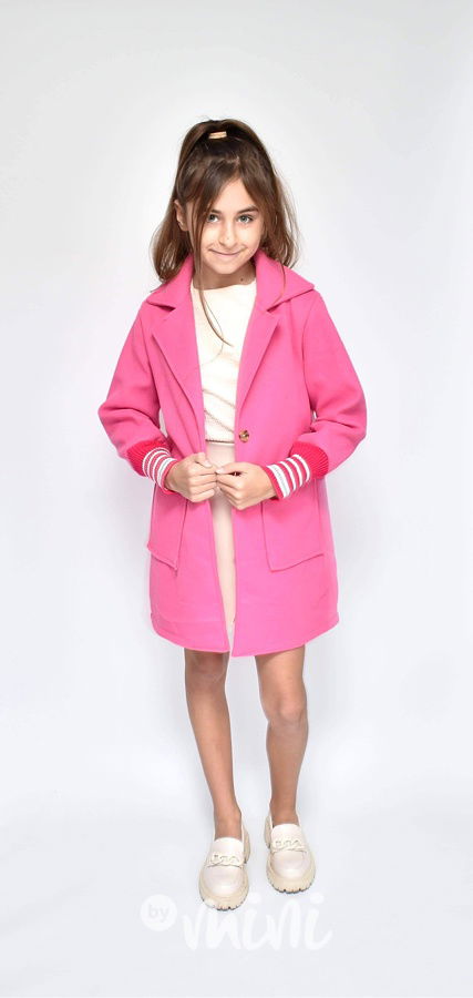 Flaušový kabát s dlouhými náplety malinový