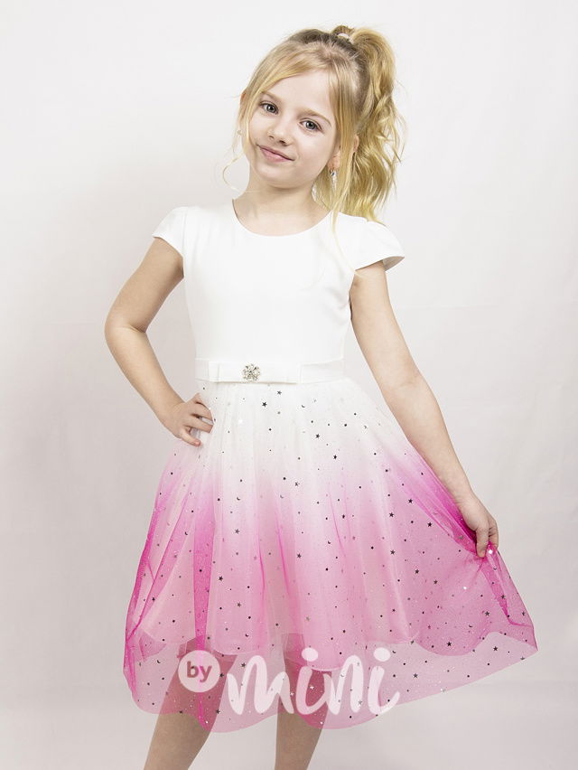Společenské ombre šaty s hvězdičkami white/pink