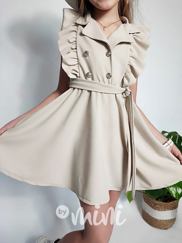 Frill šaty s páskem latté