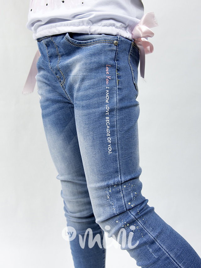 Denim jegginy s potiskem a kamínky