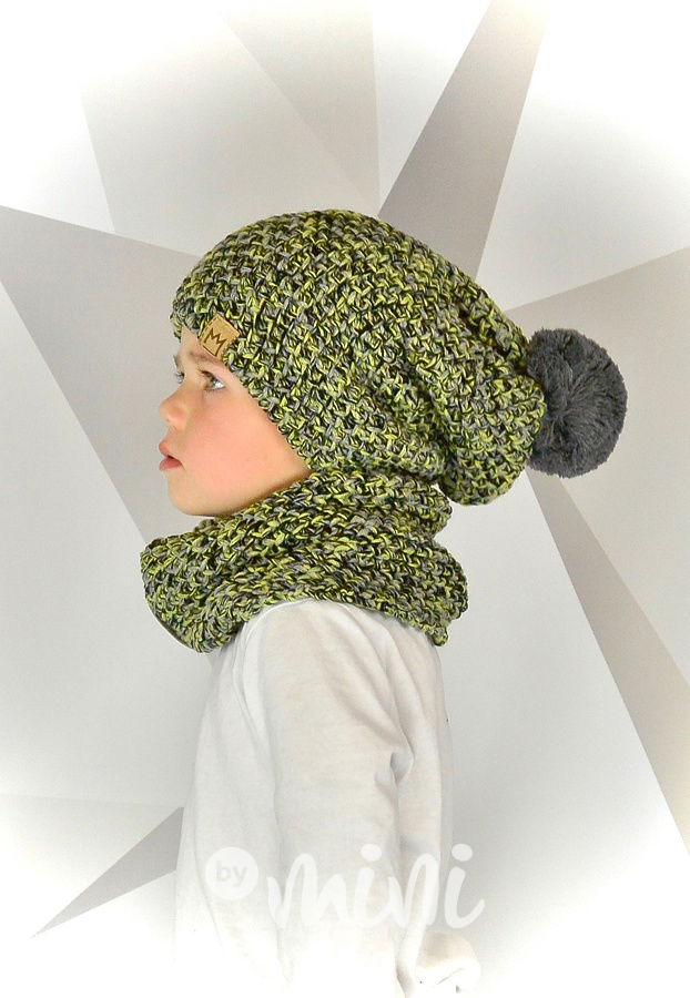 Spadlý háčkovaný kulíšek s nákrčníkem green/grey