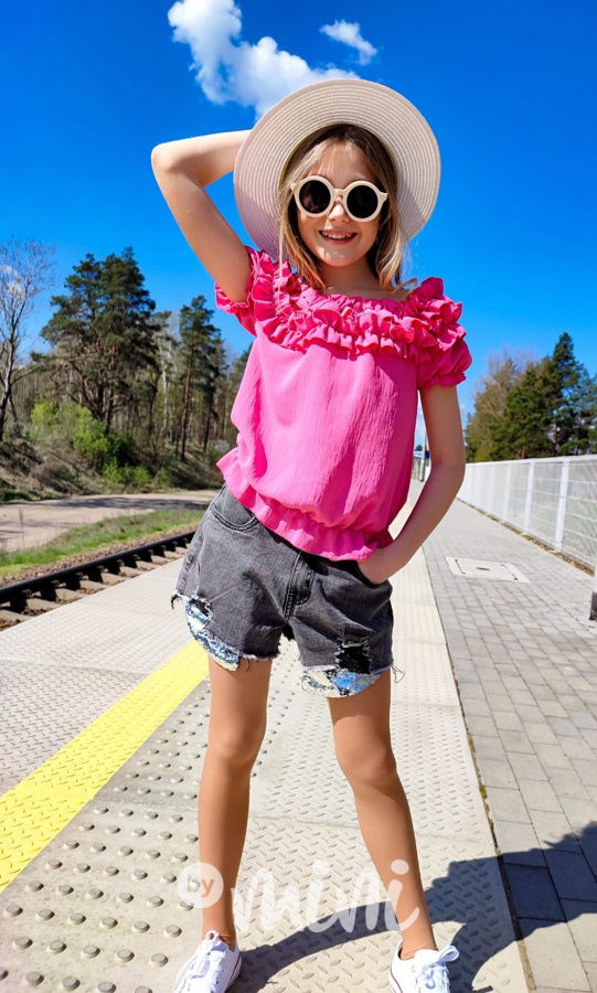 Hispánská crop blůzka malinová