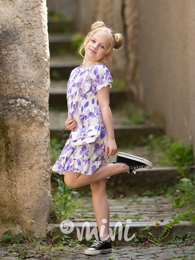 Lila blossom šaty s kabelkou