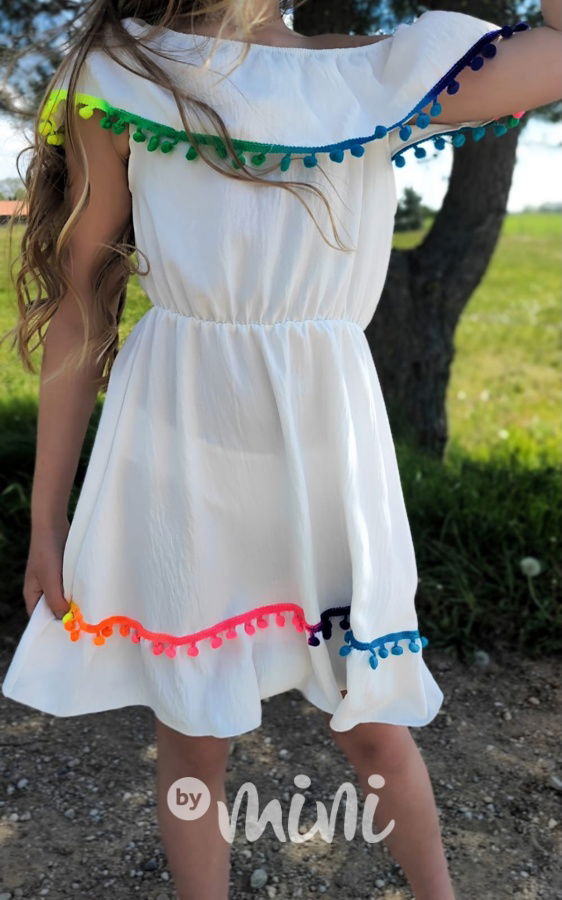 Boho beach dress pompon white