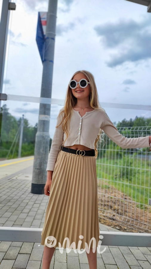 Midi plisovaná sukně s páskem béžová
