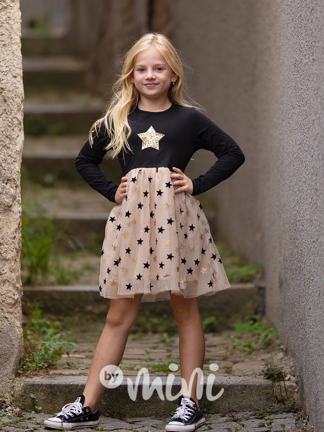 STARS šaty s tylem black/beige