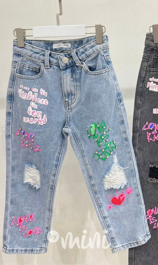 Jeansy s printem a kamínky