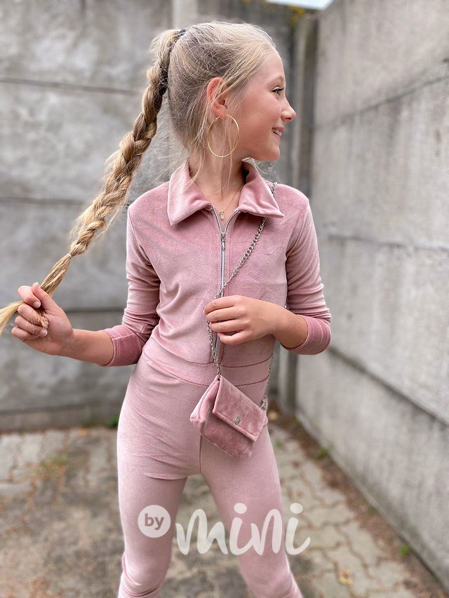 Velurový overal s kabelkou pink