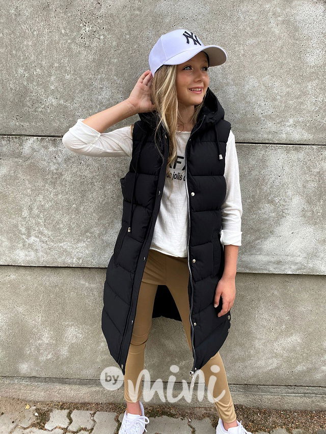 Long černá vesta s kožíškem uvnitř