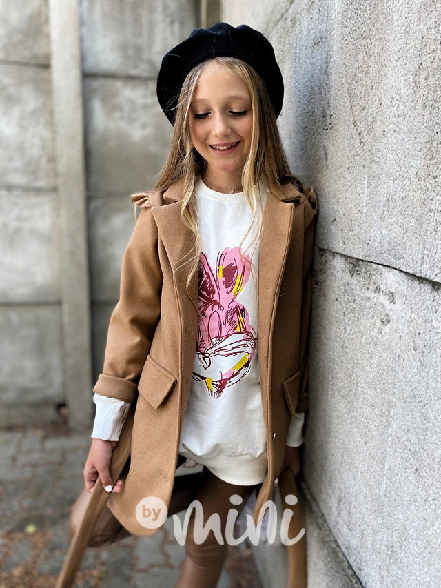 Dívčí podzimní kabátek hnědý s páskem