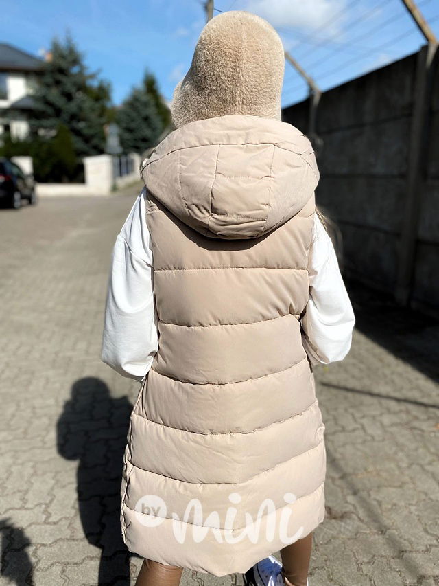 Long béžová vesta s kožíškem uvnitř