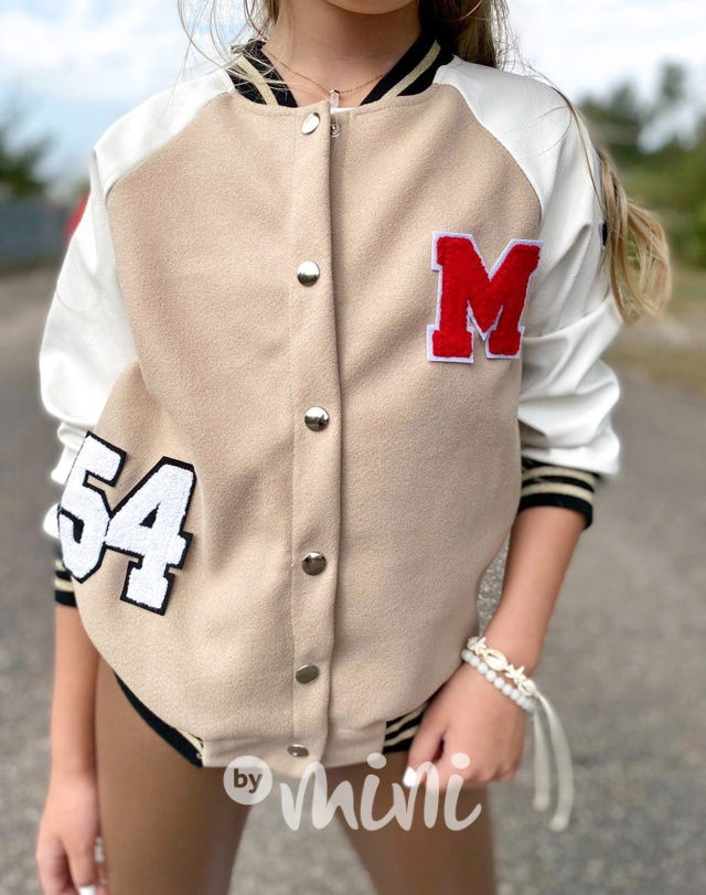 Eco leather sporty bomber beige