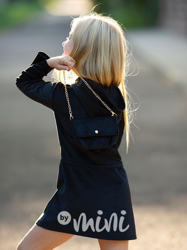 Velurové hoodie šaty s kabelkou black