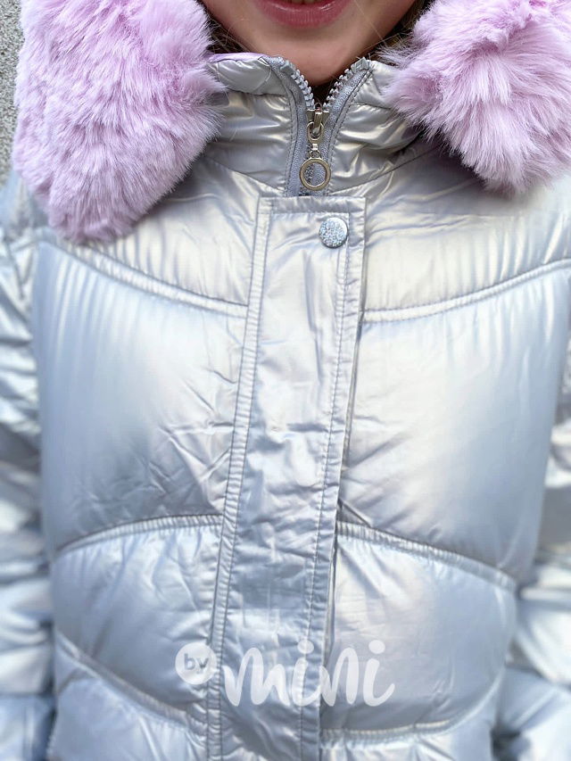 Zimní metalická long bunda silver