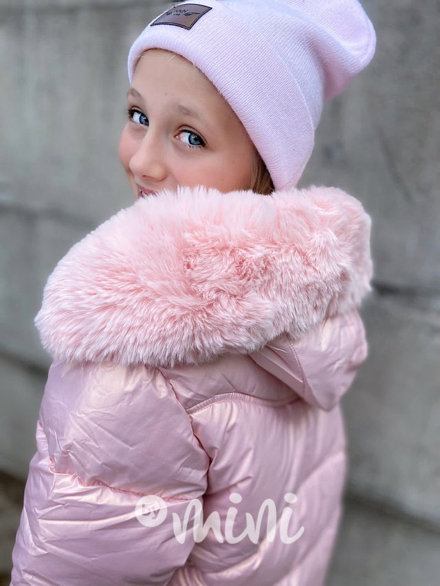 Zimní metalická long bunda pink