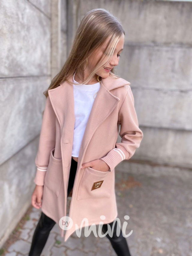 Flaušový kabát s náplety pink