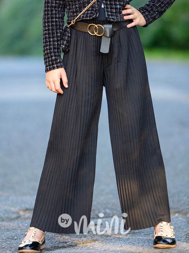 Plisované kalhoty s páskem černé