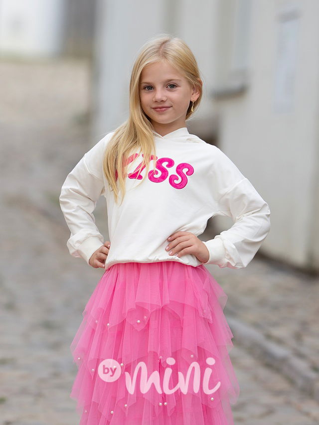 Mikina Kiss s rohy na kapuci cream