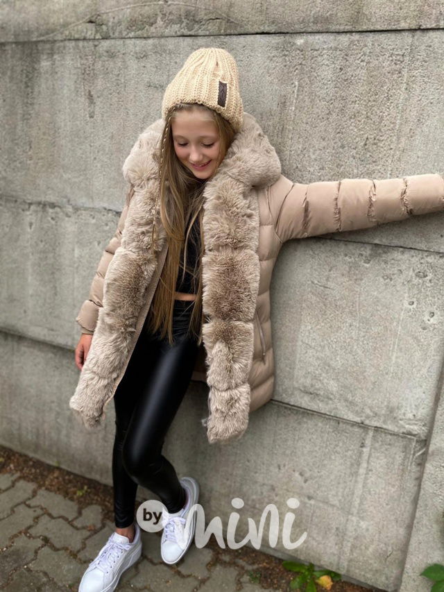 PREMIUM zimní kabát s kožíškem beige