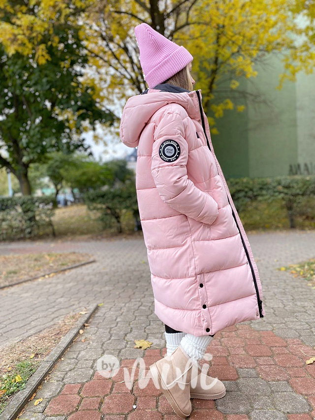 Ultra dlouhý zimní kabát růžový