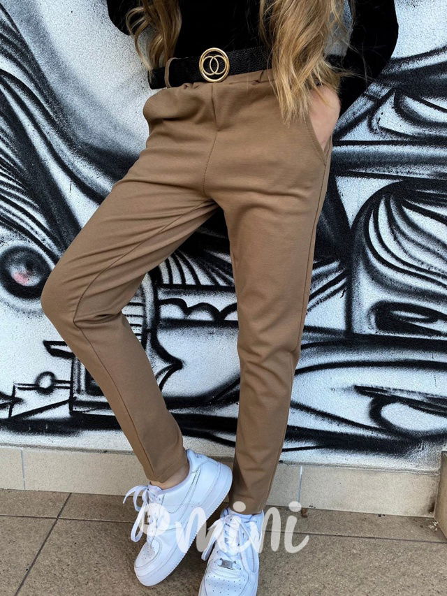 Stretch kalhoty s páskem béžové