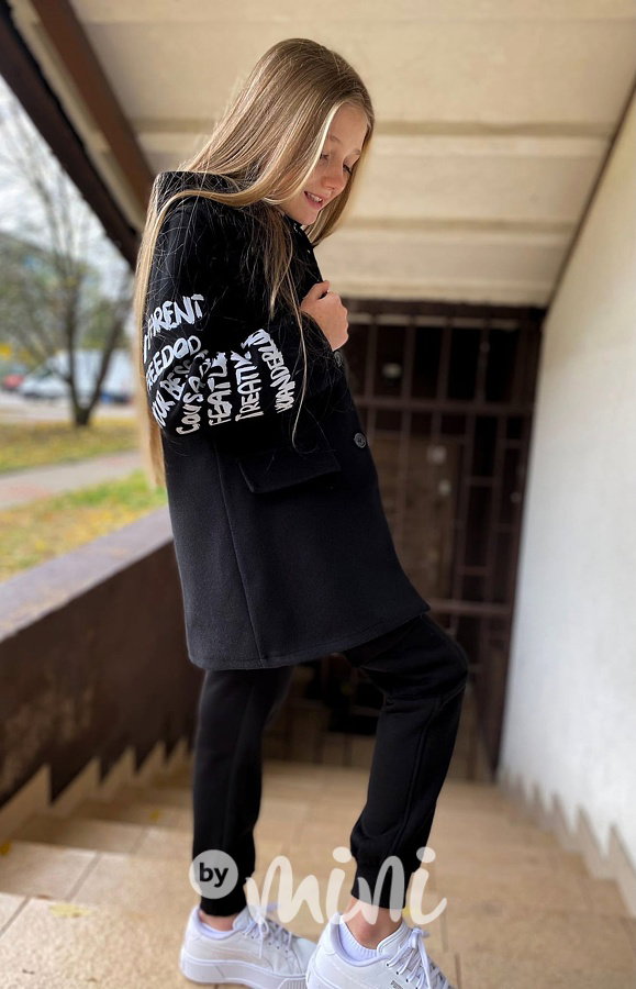 Fashion boyfriend kabát s nápisy černý