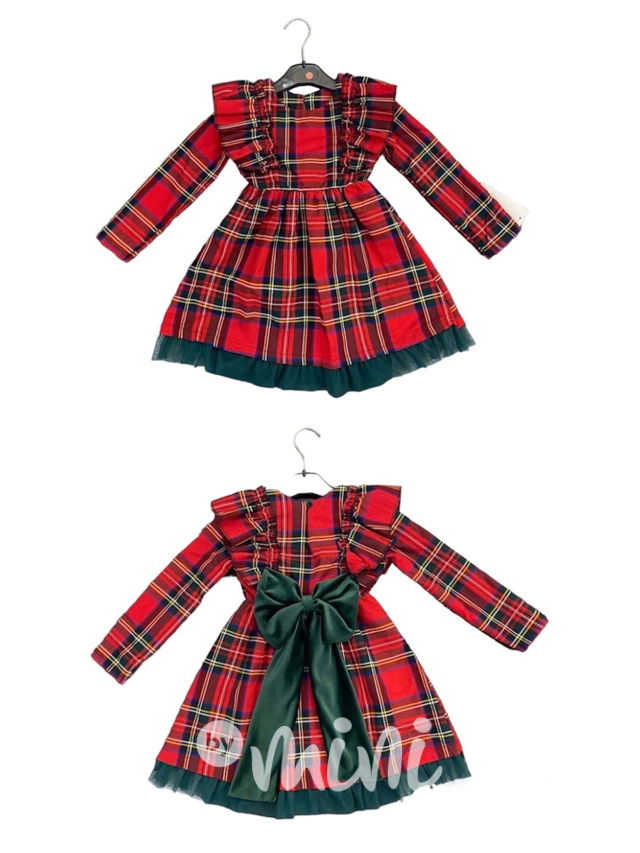 Sváteční karo šaty s mašlí