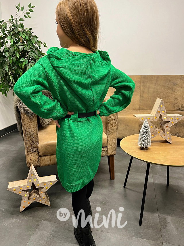 Svetrové hoodie šaty s páskem green