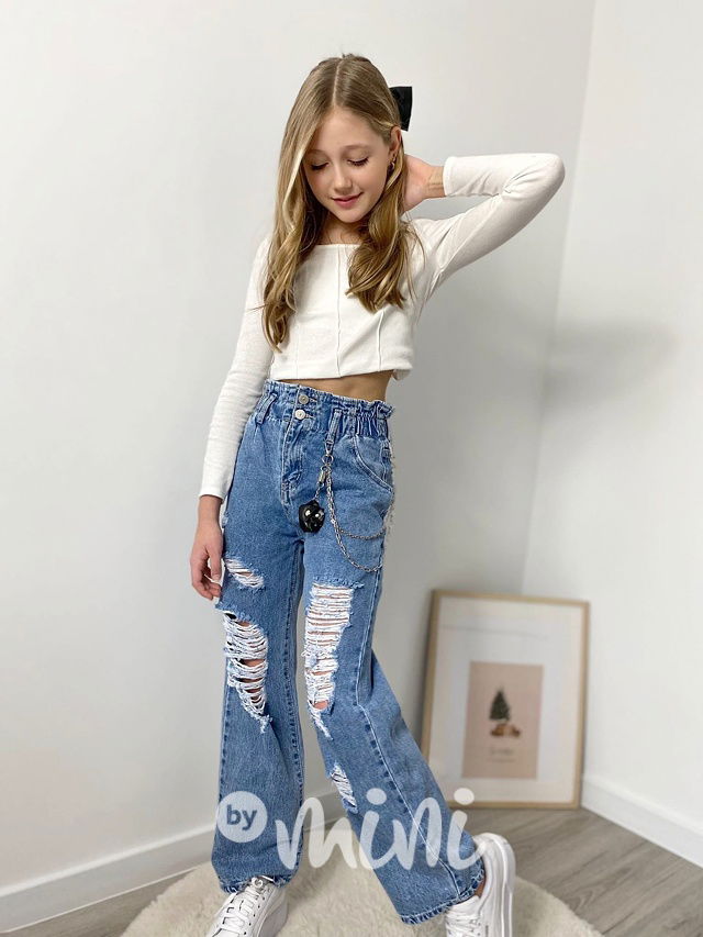 Fashion ripped jeans švédy s karabinou