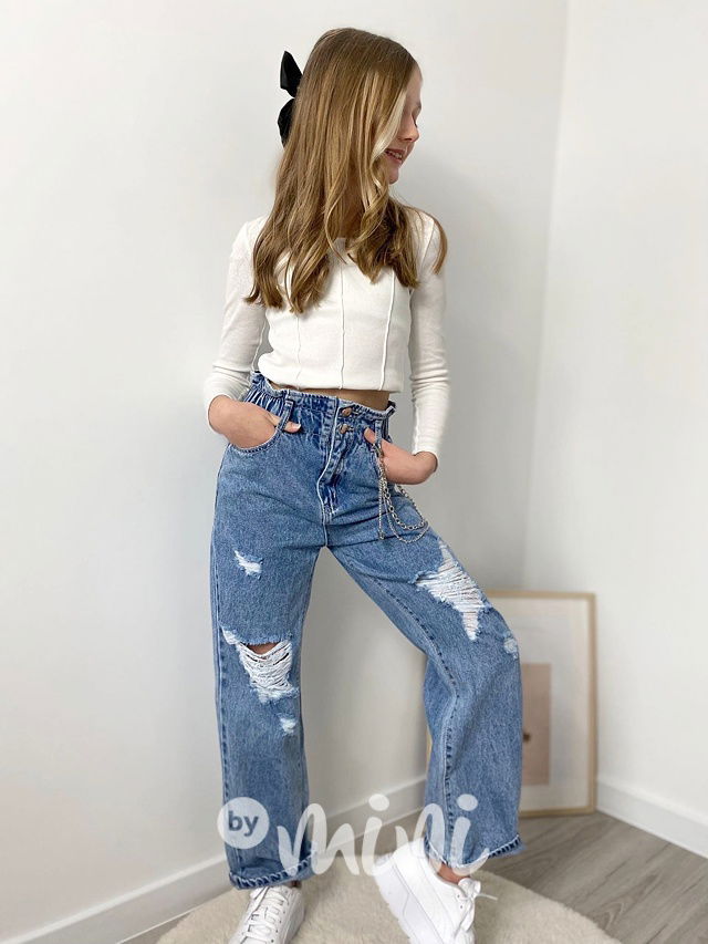 Fashion ripped jeans s řetízkem