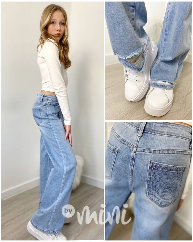 Fashion jeans ripped švédy s kamínky
