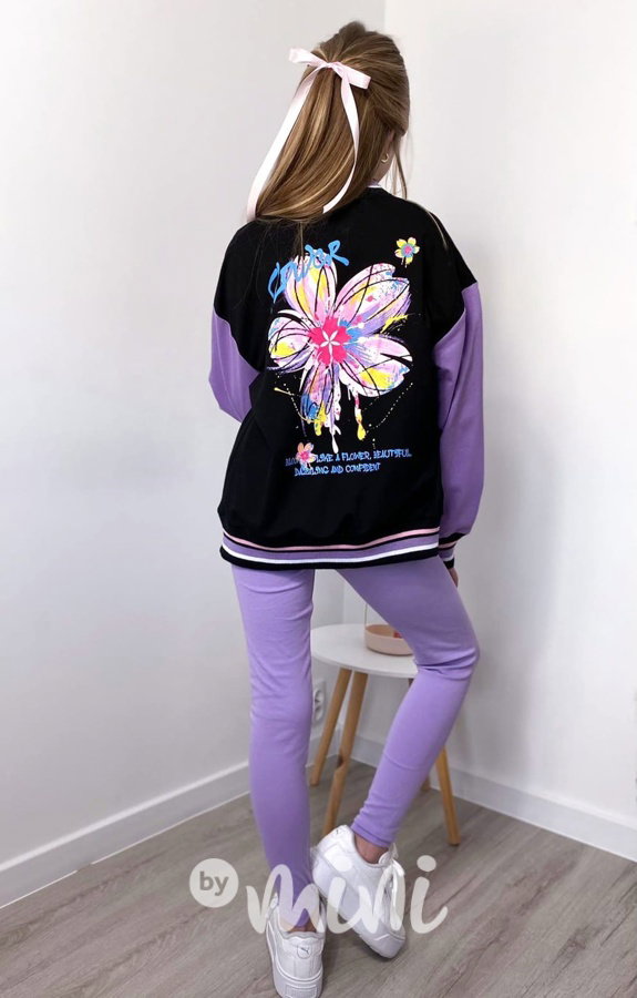 Flower bomber mikina black/lila