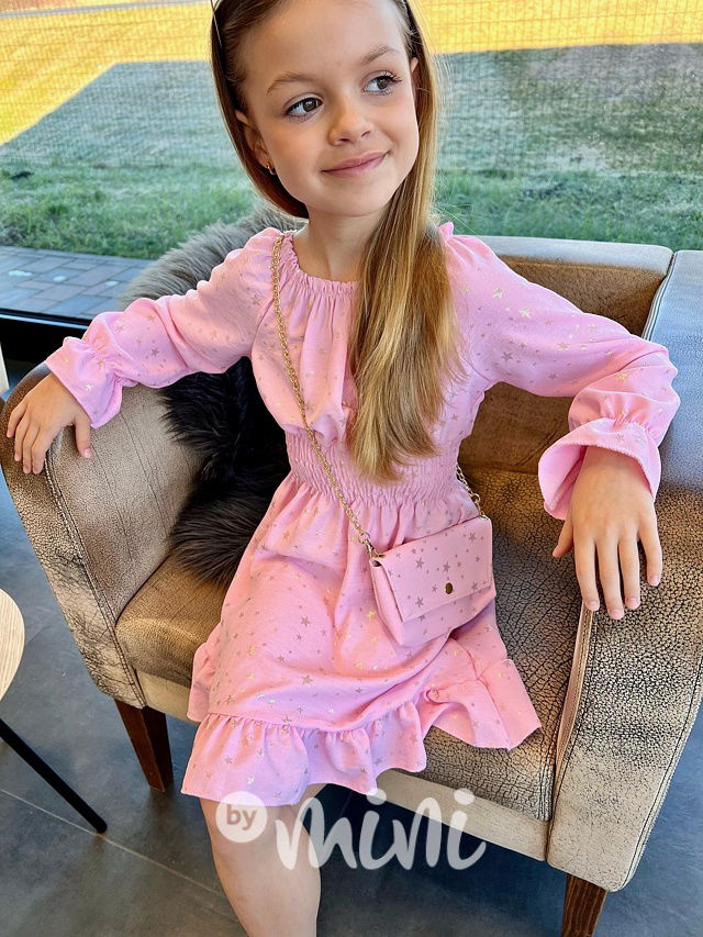 Hvězdičkové šaty s kabelkou pink