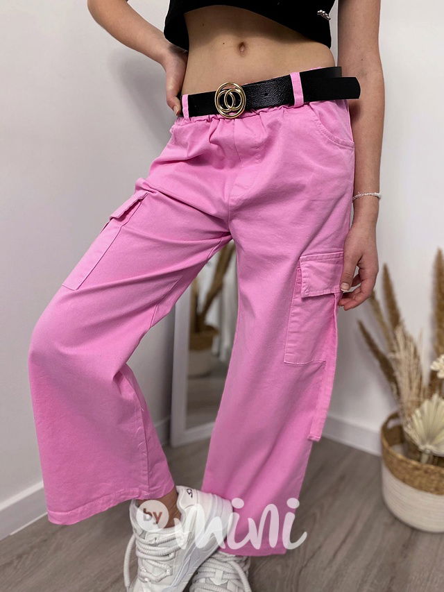 Široké kapsáče s páskem pink