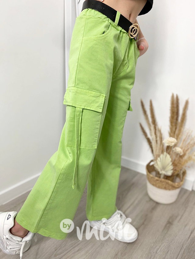 Široké kapsáče s páskem green apple